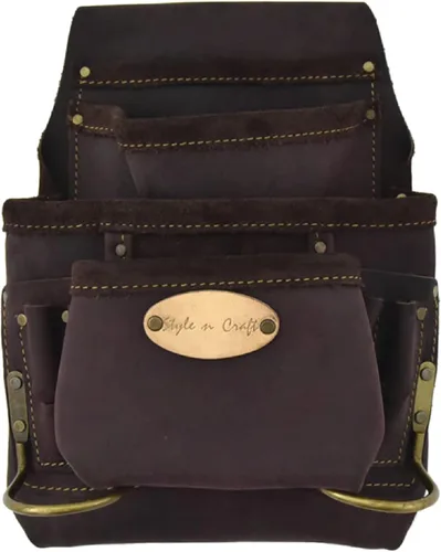 Miniatura 10 de Style n Craft Bolsa de herramientas y uñas de carpintero de 10 bolsillos, bolsa de herramientas de cuero resistente, bolsa de cuero de grano Amarillo