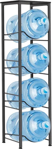 MOOACE Estante para jarra de agua de 4 niveles, organizador de 5 galones con estantes de almacenamiento, color negro