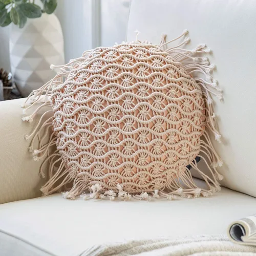 Miniatura 10 de Phantoscope 100% Algodón Hecho a Mano Simetría 3D Tejido de Crochet Boho Almohada Decorativa para Sofá de Sala Gris 18 x 18 pulgadas 45 x 45 cm