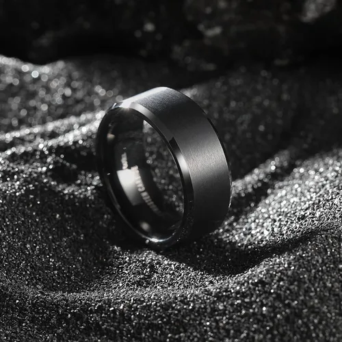 Miniatura 108 de King Will Anillo de boda de tungsteno para hombre, disponible en 15/64 a 25/64 de pulgada (6 a 10 mm), negro/plata, acabado mate, borde pulido