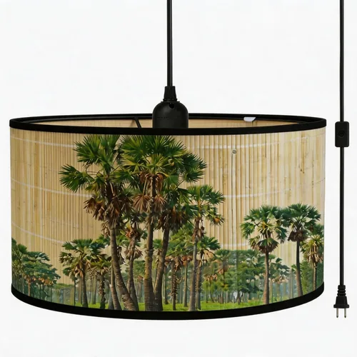 Miniatura 18 de Bioaqua - Lámpara colgante de bambú con cable enchufable (15 pies), lámpara colgante de macramé estilo bohemio con patrón, luces colgantes bohemias