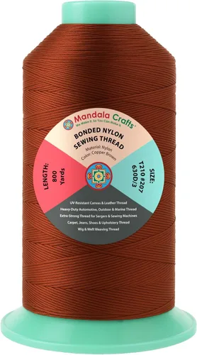 Miniatura 332 de Mandala Crafts - Hilo de nailon para coser cuero, tapicería, mezclilla y para trenzar el pelo; resistente, 1500 yardas, tamaño 69 T70 Marrón