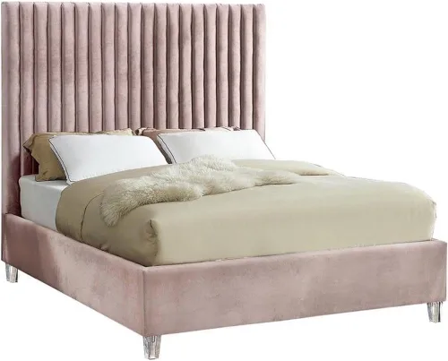 Miniatura 10 de Meridian Furniture CandaceCream-F Colección Candace Moderna Cama matrimonial tapizada de terciopelo contemporánea, tela de terciopelo crema