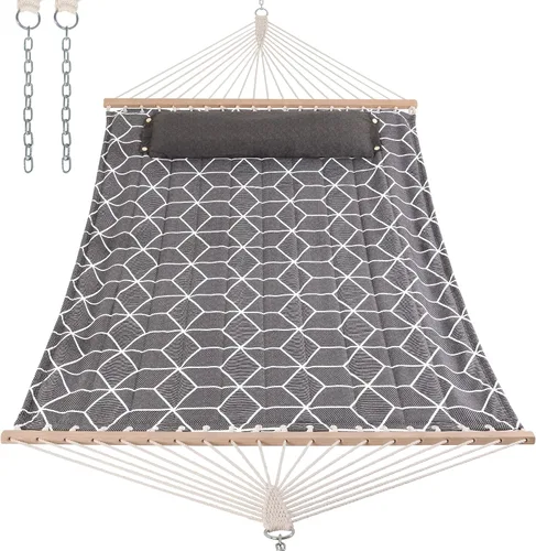 Miniatura 14 de ANOW Hamaca doble con combo de soporte de acero resistente de 12 pies, hamaca acolchada para 2 personas con soporte para exterior, capacidad