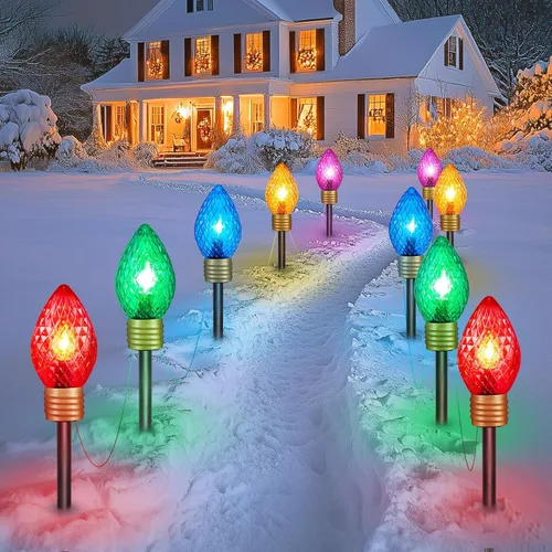 Miniatura 19 de Strawberry Jumbo C9 Luces de Camino de Navidad para Exteriores - 8.5 Pies 5 Luces LED C9 de Navidad, Luces C7 Cubiertas Jumbo Multicolor Luces