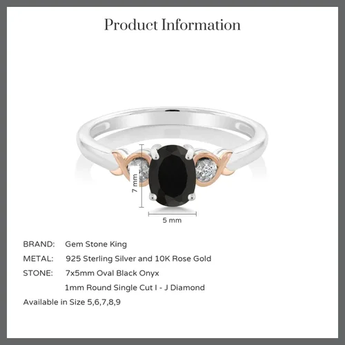 Miniatura 43 de Gem Stone King Anillo de compromiso de plata de ley 925 y oro rosa de 10 quilates, piedra preciosa ovalada de 0.276 x 0.197 in, con acento