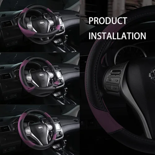 Miniatura 7 de Funda de cuero para volante de automóvil, protector antideslizante de cuero de microfibra transpirable, ajuste universal para la mayoría
