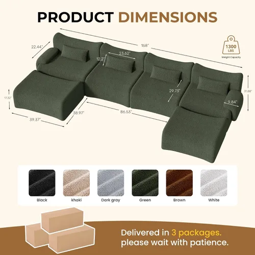 Miniatura 2 de Sofá de nube de 168 pulgadas, sofá modular modular de gran tamaño con asientos profundos, juego de sofás modernos de 6 plazas, no requiere montaje