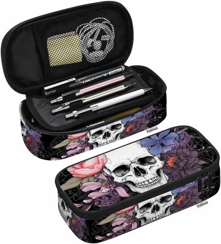 Miniatura 8 de Yekiua Estuche para lápices con flores étnicas japonesas de gran capacidad; estuche para lápices con flores para oficina, universidad o maquillaje