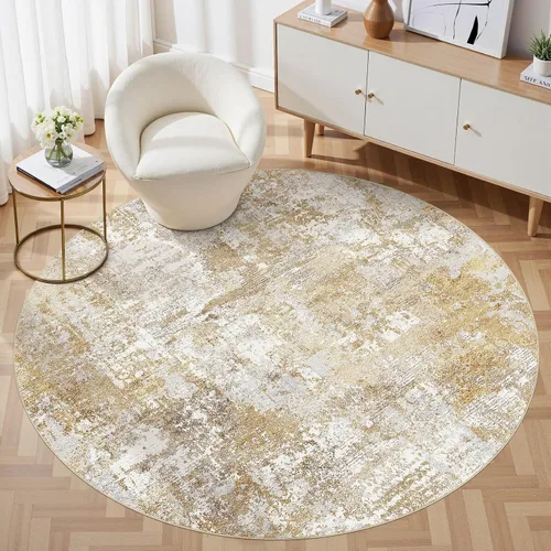 Tortania Alfombra redonda lavable de 5 pies para sala de estar: Alfombra moderna abstracta neutra grande suave y delgada – Alfombra antideslizante