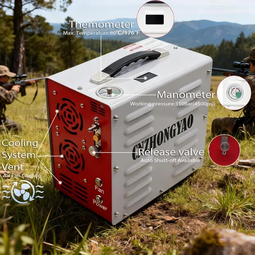 Miniatura 6 de PORTAIR - Compresor HPA portátil de 4500 PSI, parada automática, sin aceite/agua, convertidor de potencia integrado, compresor de aire PCP para Gris