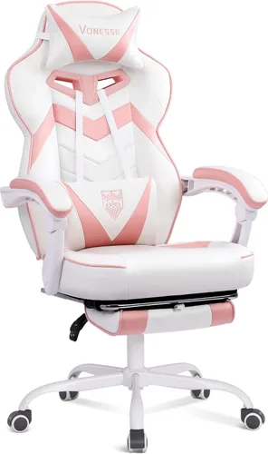 Miniatura 11 de Vonesse Silla de juegos, silla de oficina de respaldo alto con reposapiés y masaje, sillas de juegos para adultos con cojín de resorte de bolsillo