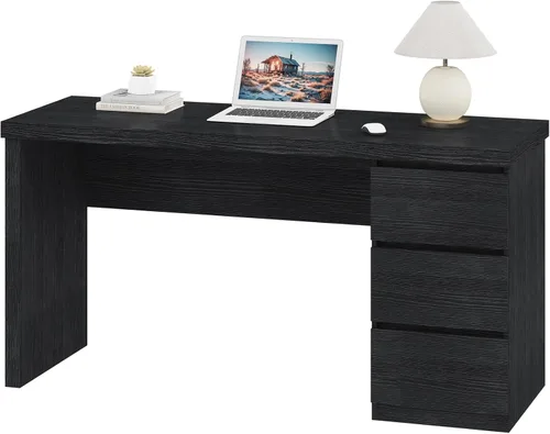 Escritorio para computadora furtble con cajones, escritorio de madera de 136 centímetros, estación de trabajo de oficina en casa con almacenamiento,