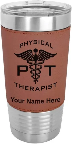 Miniatura 11 de LaserGram Taza aislada al vacío de 20 onzas, fisioterapeuta PT, grabado personalizado incluido (piel sintética, estilo béisbol)