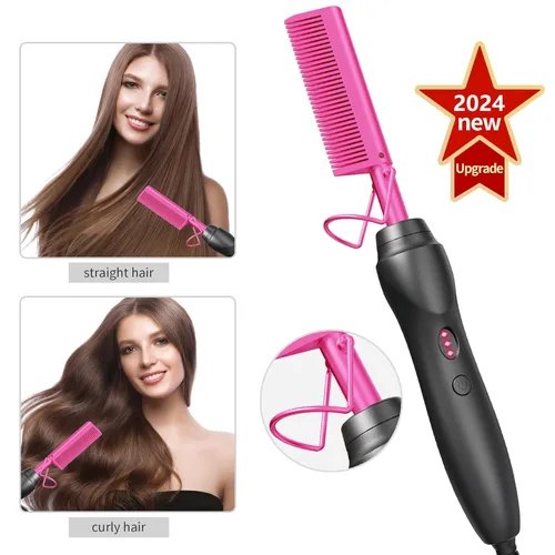 Miniatura 4 de Peines de presión para alisar el cabello, peine eléctrico de cerámica, rizador para cabello negro natural, pelucas de barba, regalo de vacaciones