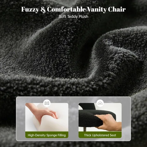 Miniatura 24 de DurayLoly Silla de Tocador con Ruedas Rosa, Linda Silla de Tocador con Respaldo, Silla de Escritorio Ultra-Suave de Felpa, Silla de Oficina Pequeña