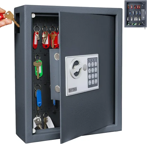 DuraBox Armario de 40 llaves con cerradura digital, caja fuerte para llaves electrónicas, caja de seguridad de acero con ranura para caídas para