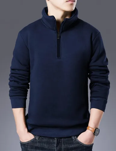 Miniatura 3 de Yeokou Sudadera de forro polar cálido con cuello redondo para hombre con forro de sherpa grueso