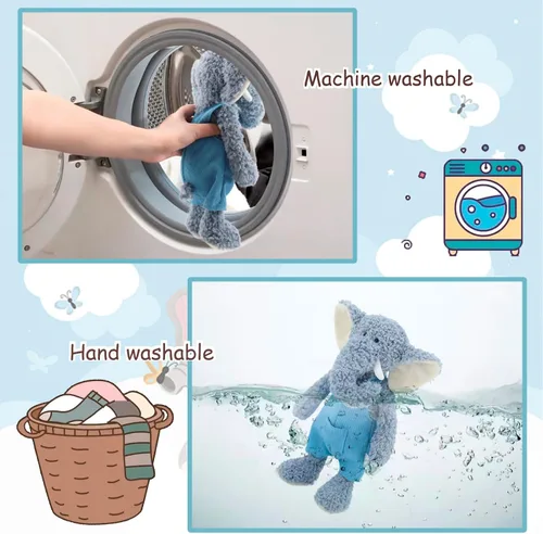 Miniatura 3 de Animales de peluche de elefante azul suave de 16 pulgadas para niños y niñas, juguetes de peluche de elefante de peluche de punto para bebés recién