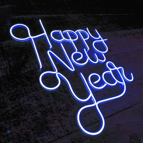 Miniatura 5 de Letrero de neón con texto en inglés «Happy New Year» para decoraciones de Año Nuevo, gran cartel de luz LED para fondo de fiesta de Año Nuevo