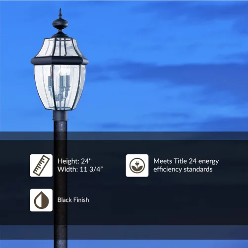 Miniatura 3 de Sea Gull Lighting 8239–12 Farol de poste para exteriores Lancaster, 24 pulgadas de altura, negro
