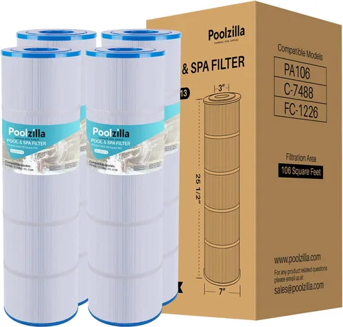 Poolzilla Paquete de 4 cartuchos de filtro de piscina, compatible con PLF106A, Hayward CX880XRE, Ultra-A1, Pleatco PA106, Unicel C-7488, Filbur