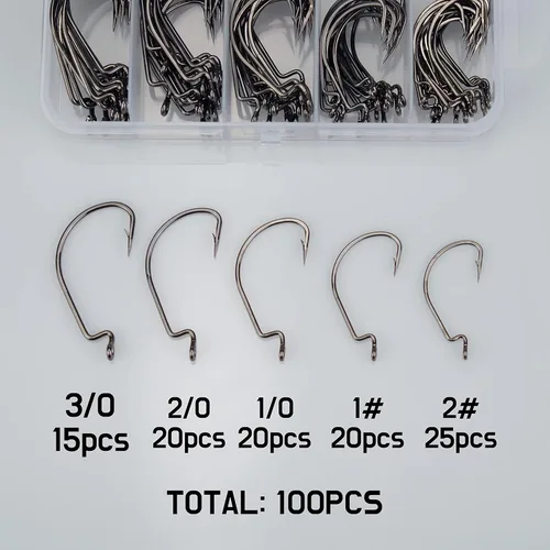 Miniatura 3 de Ganchos de pesca de gusano compensados, ganchos de pesca de lubina, 3X-fuertes ganchos de gusano de acero de alto carbono, cebos suaves para señuelo