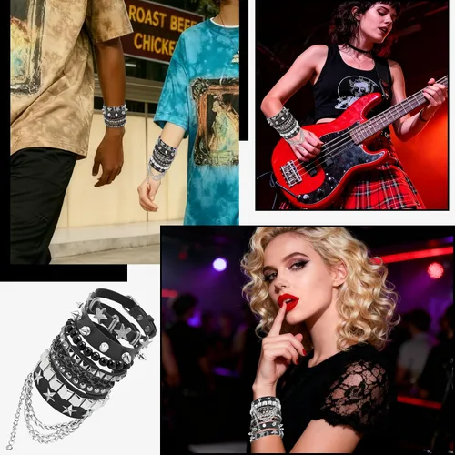 Miniatura 5 de ZLFSRQ Pulseras Emo Punk Rock Studded Pulsera para Mujeres Hombres Gótica Cuero Spiked Pulseras Emo Accesorios de Joyería