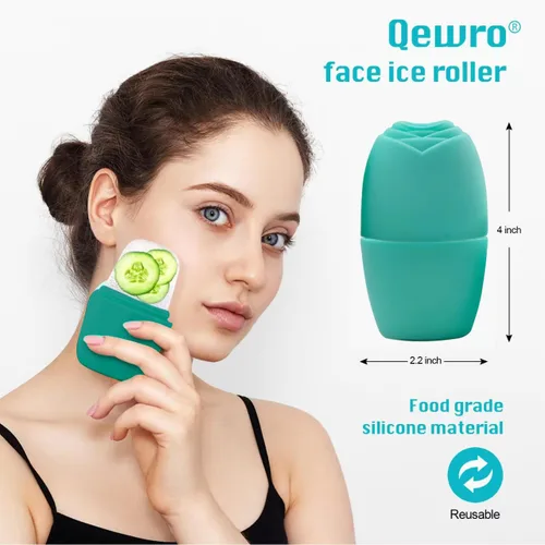 Miniatura 3 de Rodillo de hielo para cara, silicona Qewro para tonificar la piel, alivio de la hinchazón de los ojos, molde de rodillo de hielo para cuello, Verde