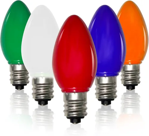 5 paquetes de bombillas LED C7 para luces navideñas, bombilla nocturna de base E12 de candelabro de ahorro de energía de 0.6W, bombillas de repuesto