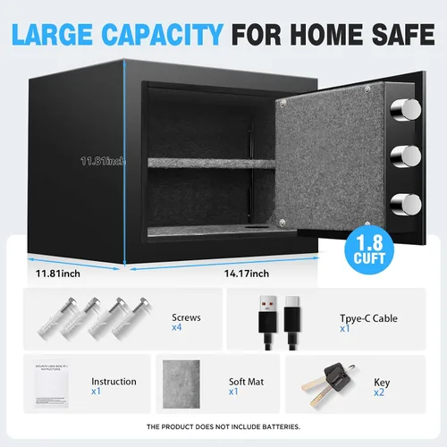 Miniatura 4 de Caja fuerte ignífuga de 2.0 pies cúbicos para el hogar, caja de seguridad con cerradura biométrica de huellas dactilares, teclado digital, estante