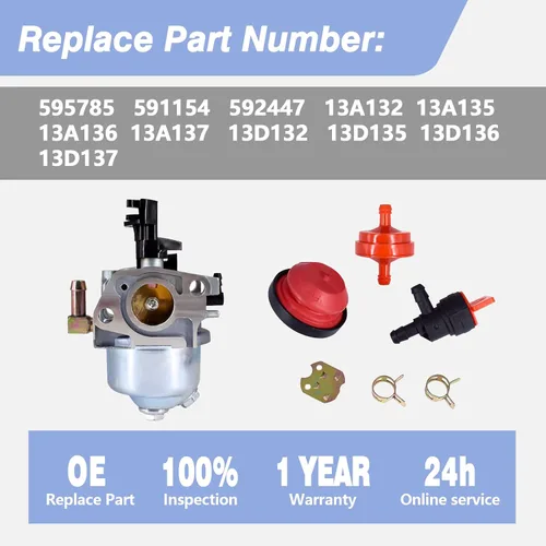 Miniatura 2 de Kits de carburador reemplaza 595785 591154 592447 Lanzannieves OE# 13A132 13A135 13A136 13A137 13D132 13D135 13D136 13D137 Series de motores