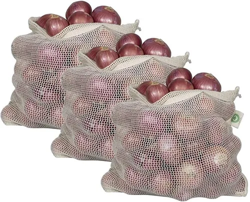 Miniatura 12 de Bolsas reutilizables de malla de algodón para productos – 100% algodón orgánico, duraderas, doble costura, lavables con peso de tara y cordón