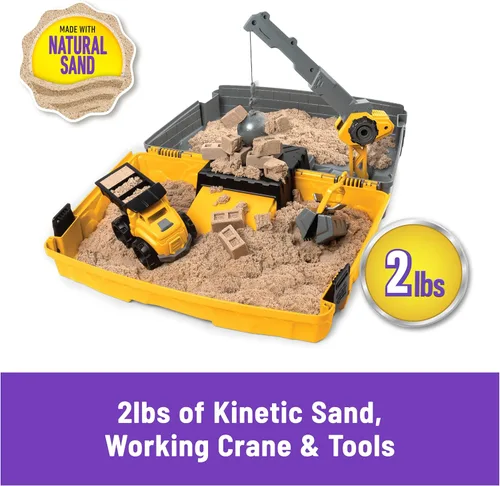 Miniatura 2 de Kinetic Sand, Caja de Arena Plegable del Sitio de Construcción con 2 Libras de Arena de Juego y Camión de Juguete, Estuche de Almacenamiento