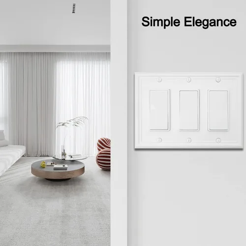 Miniatura 4 de OKAWYC Cubierta Triple Decorativa para Interruptor de Luz Luca Placa de Pared Metálica, Paquete de 2 Blanco 3 Gang Triple Rocker, para Receptáculo