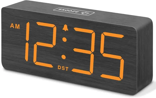 DreamSky Reloj despertador digital de madera para dormitorio, reloj despertador fuerte para personas que duermen mucho con control de volumen,