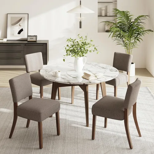Miniatura 24 de MALOL Juego de 2 sillas de comedor tapizadas, sillas de cocina de tela moderna con respaldo, patas de madera para cocina, comedor, restaurante, beige