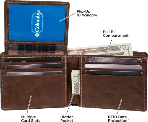 Miniatura 6 de Columbia Billetera plegable para hombre, múltiples ranuras para tarjetas, ventana de identificación