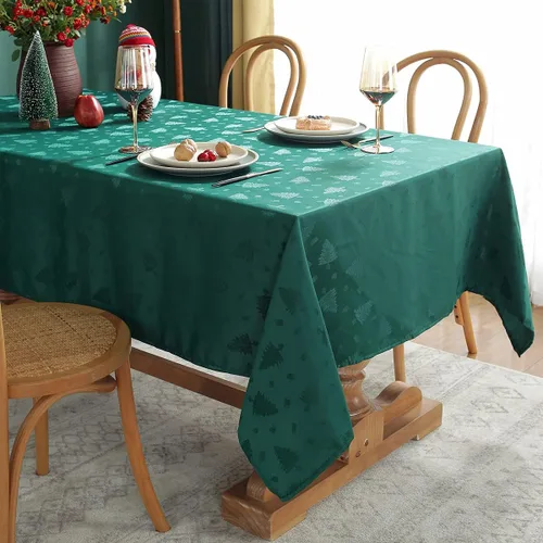 Miniatura 3 de SASTYBALE Mantel de Navidad rectangular, mantel de jacquard a prueba de derrames y resistente a las arrugas, con patrones de árbol de Navidad