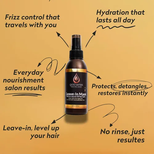 Miniatura 5 de Gold Series - Mascarilla sin enjuague para el cabello, aceite de argán enriquecida con queratina, nutritiva y desenredante suavemente