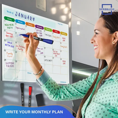 Miniatura 7 de Agenda mensual (paquete de 3) pizarra blanca magnética para refrigerador, calendario semanal de borrado en seco, calendario magnético