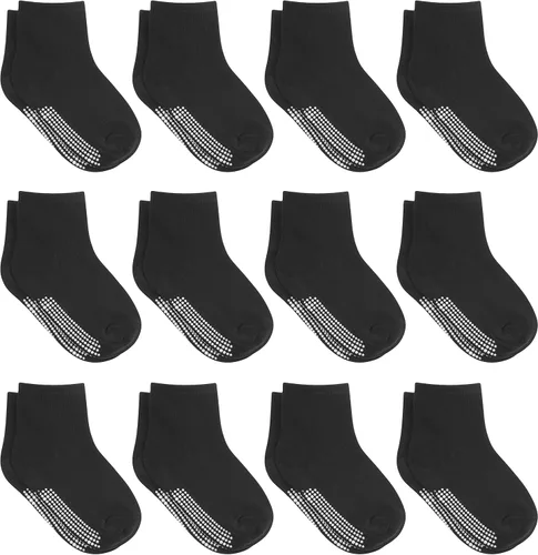 Debra Weitzner 12 Pairs Non-Slip Toddler Socks With Grips for Baby Boys and Girls Anti-Slip Crew Socks for Infants and Kids