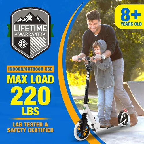 Miniatura 6 de SereneLife Patinete de dos ruedas para adolescentes, patinete de deslizamiento suave para adultos con altura ajustable para mayores de 8 años, Blanco