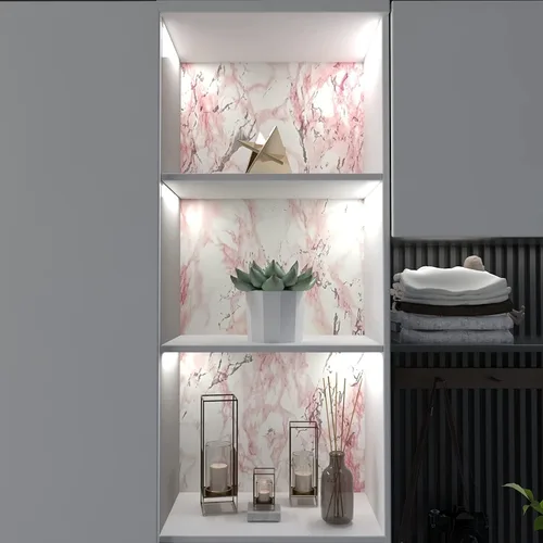 Miniatura 6 de VIOPVERY Papel tapiz de mármol rosa para despegar y pegar, 35 x 197 pulgadas, papel adhesivo de mármol impermeable brillante autoadhesivo