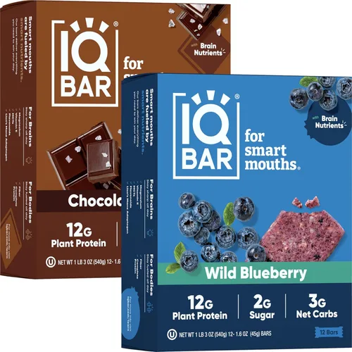 IQBAR Clean Plant - Barras de proteínas de chocolate, sal marina y arándano silvestre, paquete de 12 unidades, keto, vegano, alto en fibra, sin