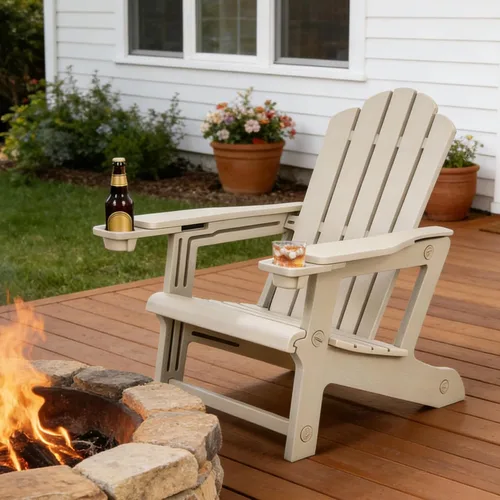 Miniatura 14 de PURPLE LEAF Adirondack Chair Set of 2 HDPE All-Weather Patio Adirondack Chair with 24.6" Oversized Seat Wood-Textured Outdoor Fire Pit Chair with