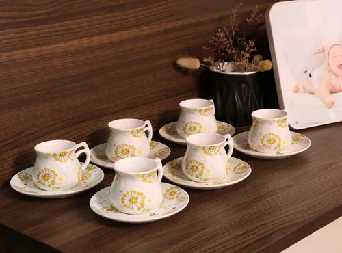 Miniatura 7 de GuangYang 12 Piezas Tazas y Platillos Expresso para 6 Personas, Juego de 6 Tazas de Café Turco de 2 Onzas, Patrón Floral de la Suerte, Buen Juego