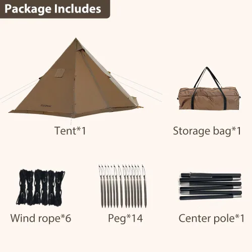 Miniatura 9 de Tienda Caliente con Conexión para Estufa y Faldón para Nieve, 6.89~8.53 pies de Altura Interior, 2~5 Personas, Tienda Tipi para Senderismo Familiar
