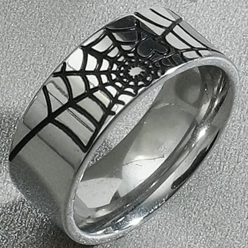 Miniatura 2 de Jude Jewelers Anillo de boda de acero inoxidable de 0.315 in con patrón de telaraña para cóctel, fiesta, Halloween, vacaciones