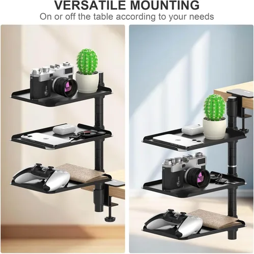 Miniatura 4 de Estante de Escritorio de Metal de 3 Niveles con Abrazadera – Almacenamiento giratorio de 360° encima/debajo de la mesa, organizador de escritorio